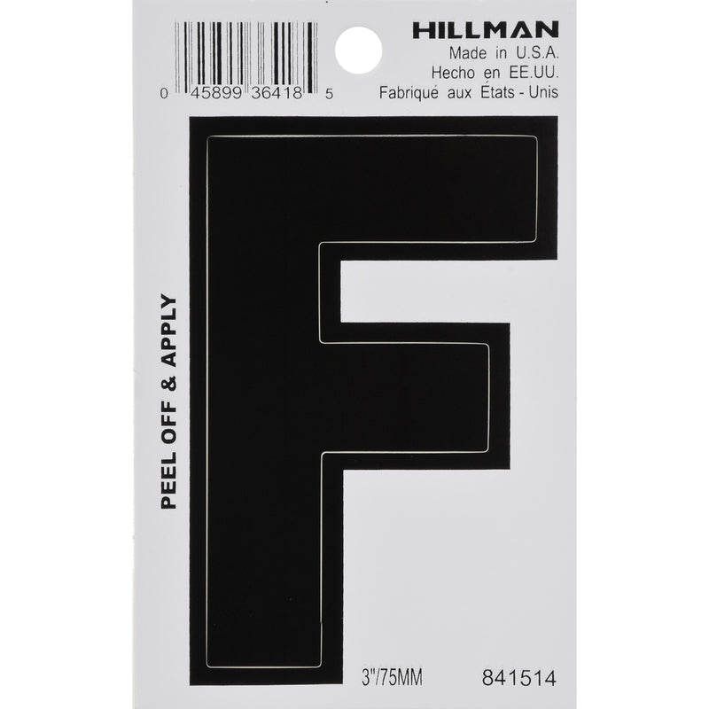 HILLMAN 3 in. Black Vinyl Self-Adhesive Letter F