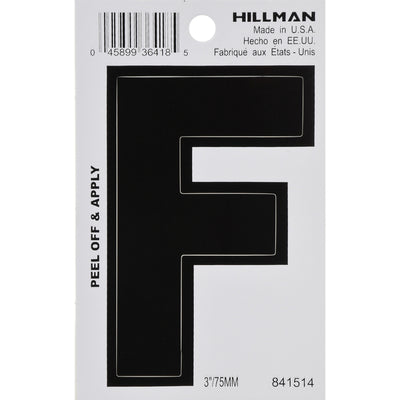 HILLMAN 3 in. Black Vinyl Self-Adhesive Letter F