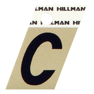HILLMAN 1.5 in. Reflective Black Aluminum Self-Adhesive Letter C
