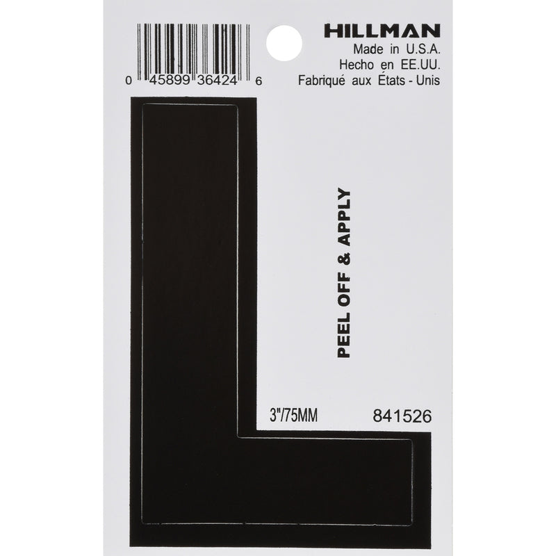 HILLMAN 3 in. Black Vinyl Self-Adhesive Letter L