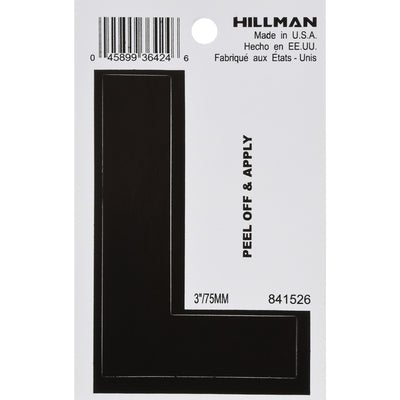 HILLMAN 3 in. Black Vinyl Self-Adhesive Letter L