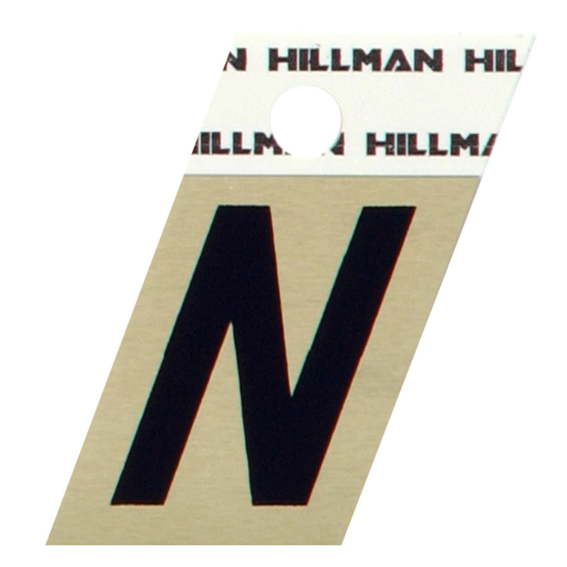 HILLMAN 1.5 in. Reflective Black Aluminum Self-Adhesive Letter N