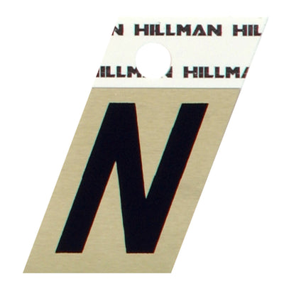 HILLMAN 1.5 in. Reflective Black Aluminum Self-Adhesive Letter N