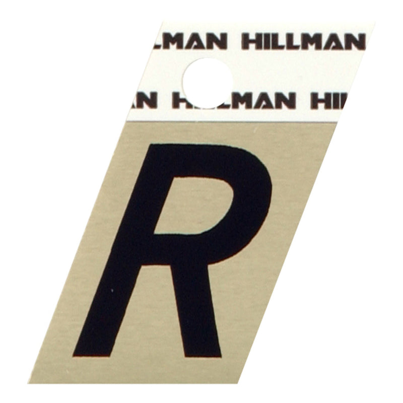 HILLMAN 1.5 in. Reflective Black Aluminum Self-Adhesive Letter R