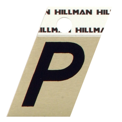 HILLMAN 1.5 in. Reflective Black Aluminum Self-Adhesive Letter P