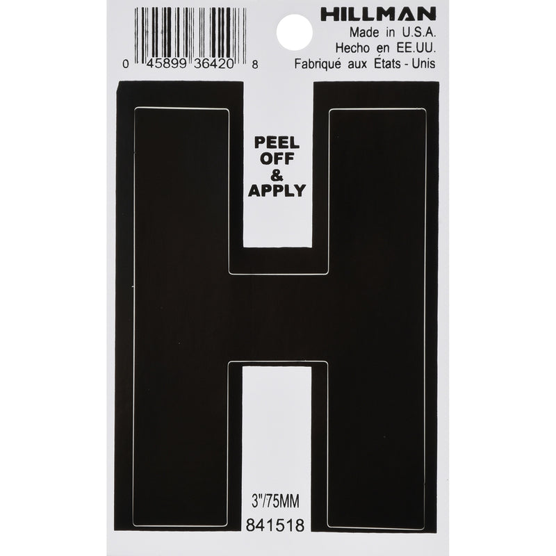 HILLMAN 3 in. Black Vinyl Self-Adhesive Letter H