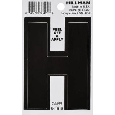 HILLMAN 3 in. Black Vinyl Self-Adhesive Letter H