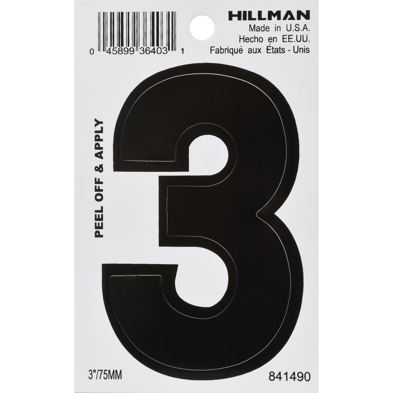 HILLMAN 3 in. Black Vinyl Self-Adhesive Number 3