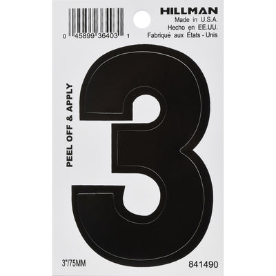 HILLMAN 3 in. Black Vinyl Self-Adhesive Number 3