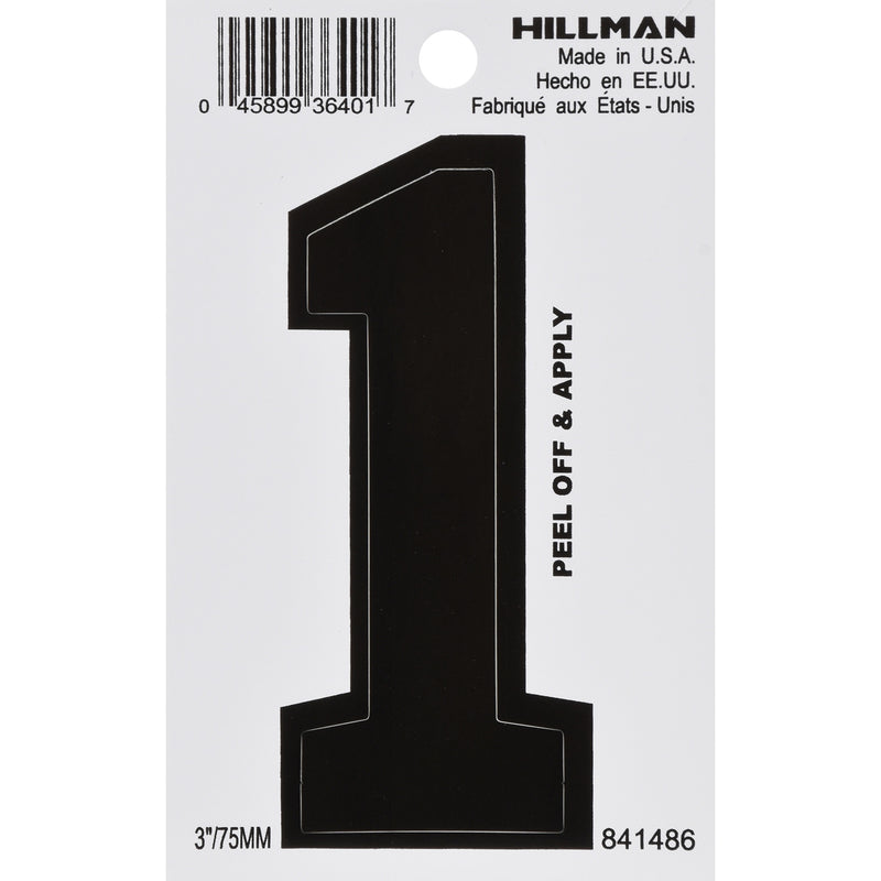HILLMAN 3 in. Black Vinyl Self-Adhesive Number 1