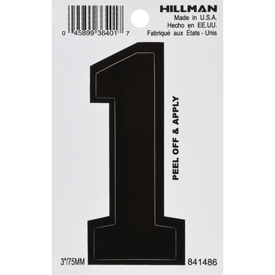 HILLMAN 3 in. Black Vinyl Self-Adhesive Number 1