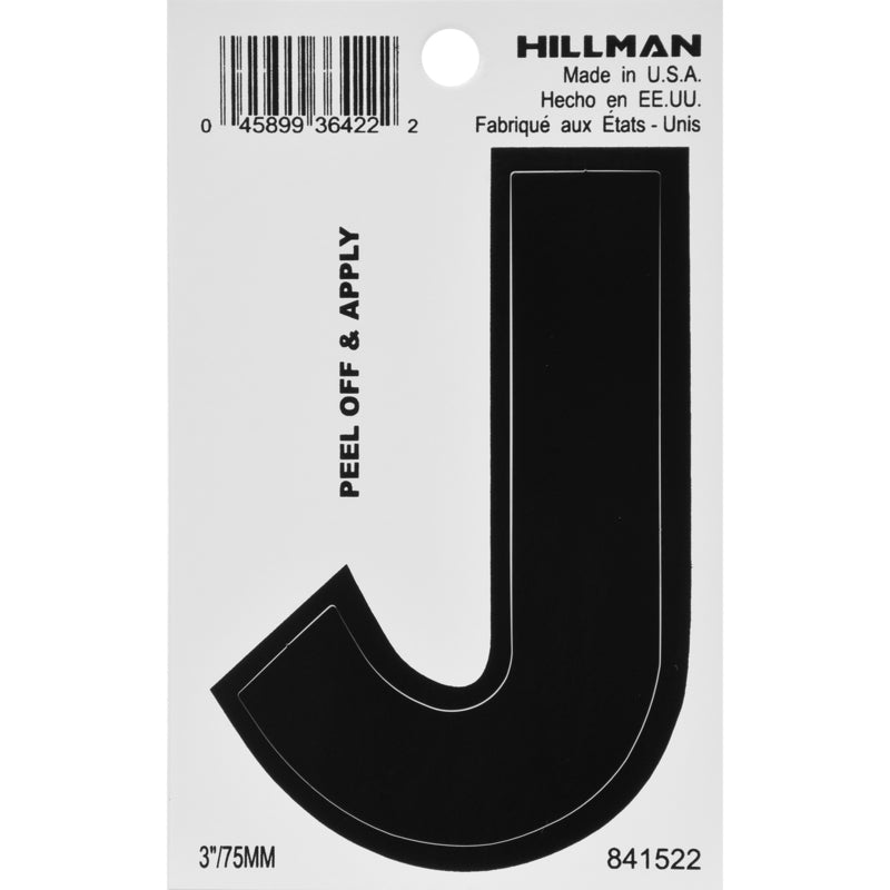 HILLMAN 3 in. Black Vinyl Self-Adhesive Letter J