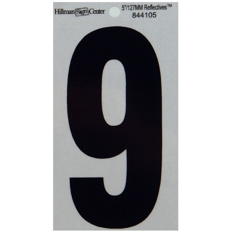 HILLMAN 5 in. Reflective Black Vinyl Self-Adhesive Number 9