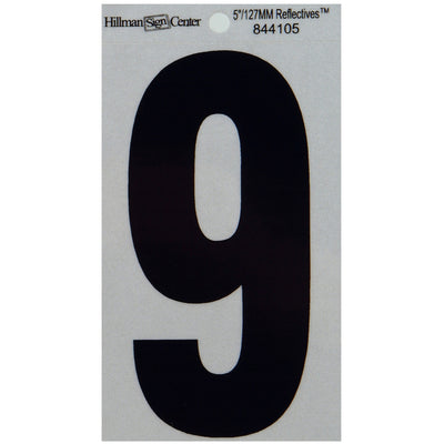 HILLMAN 5 in. Reflective Black Vinyl Self-Adhesive Number 9