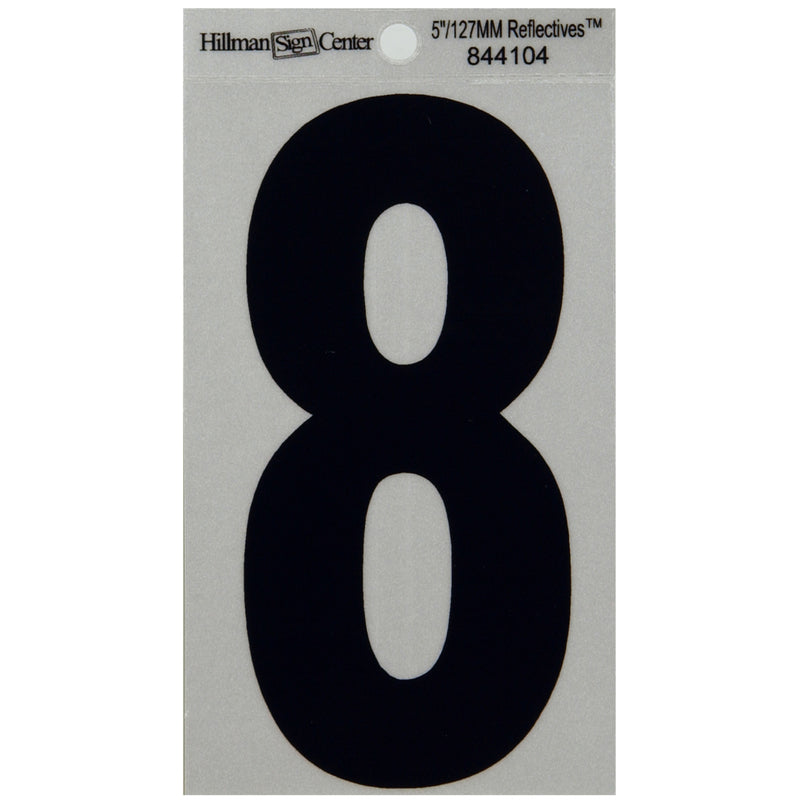 HILLMAN 5 in. Reflective Black Vinyl Self-Adhesive Number 8