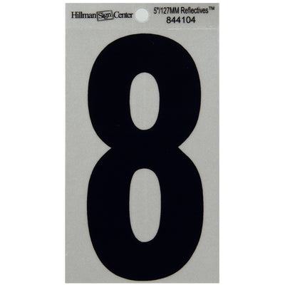 HILLMAN 5 in. Reflective Black Vinyl Self-Adhesive Number 8