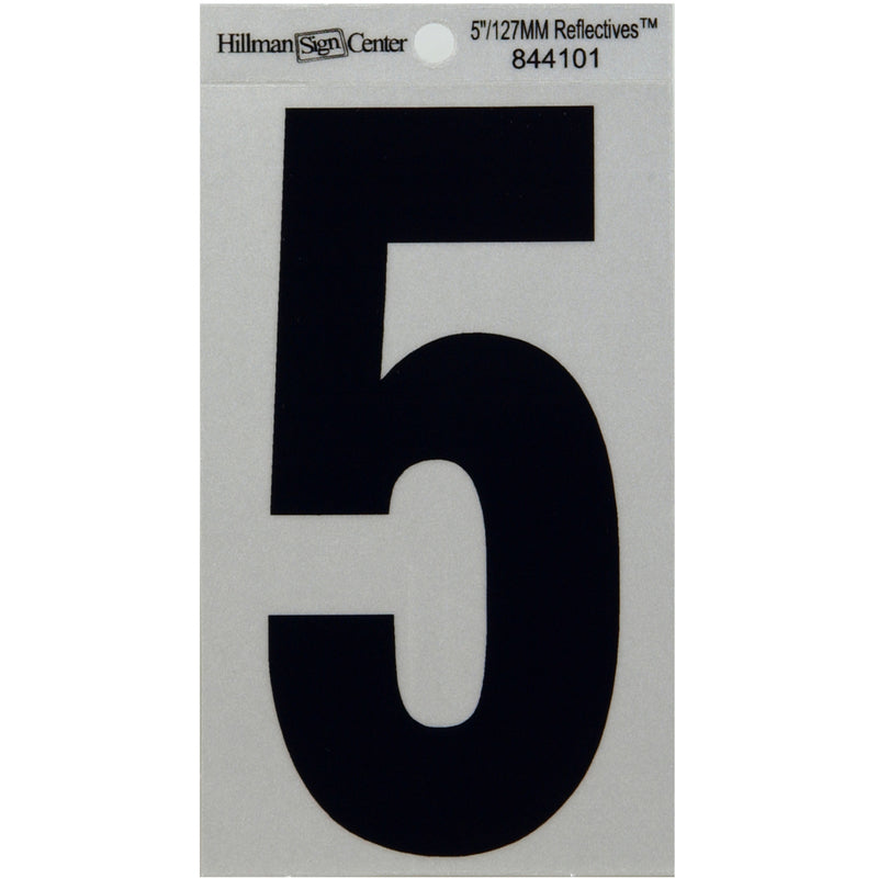 HILLMAN 5 in. Reflective Black Vinyl Self-Adhesive Number 5
