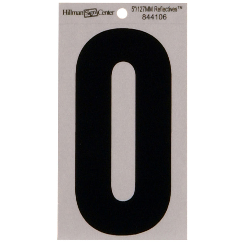 HILLMAN 5 in. Reflective Black Vinyl Self-Adhesive Number 0