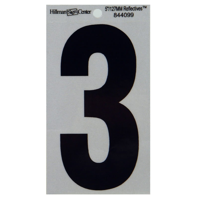 HILLMAN 5 in. Reflective Black Vinyl Self-Adhesive Number 3