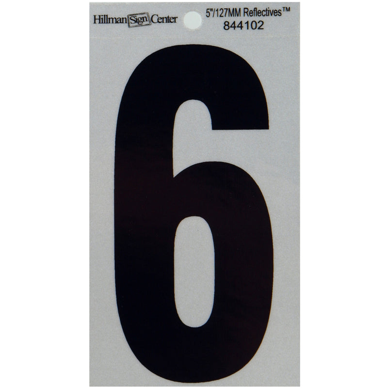 HILLMAN 5 in. Reflective Black Vinyl Self-Adhesive Number 6