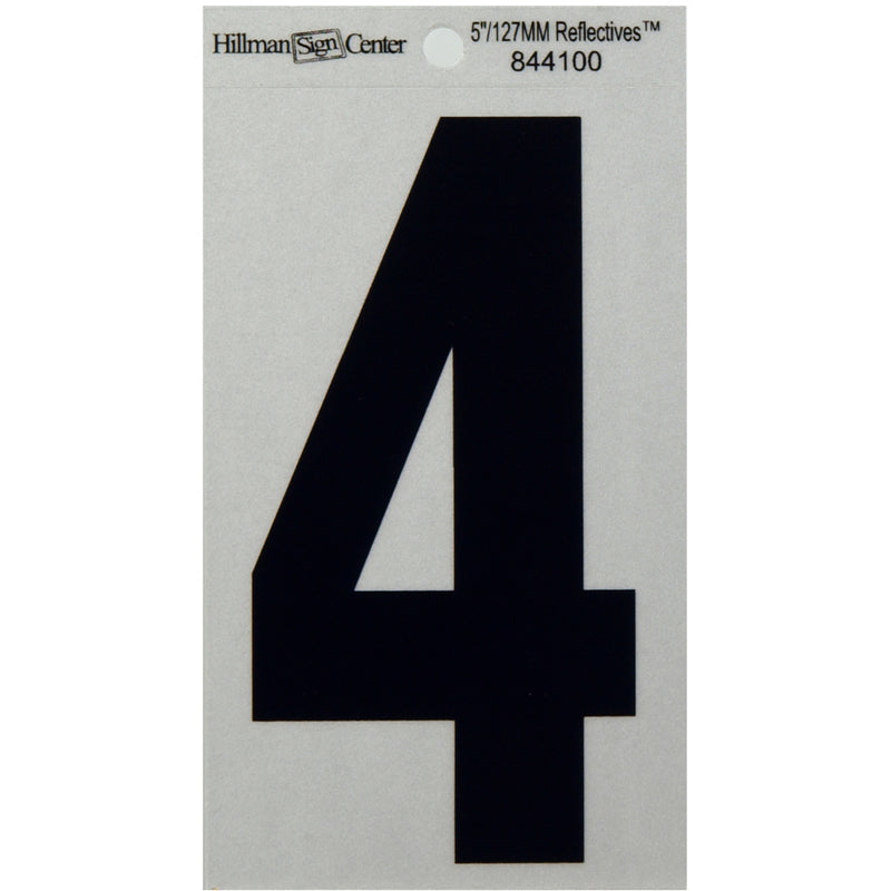 HILLMAN 5 in. Reflective Black Vinyl Self-Adhesive Number 4