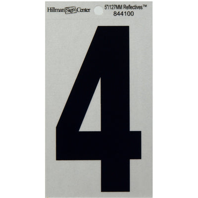 HILLMAN 5 in. Reflective Black Vinyl Self-Adhesive Number 4