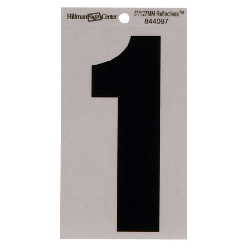 HILLMAN 5 in. Reflective Black Vinyl Self-Adhesive Number 1
