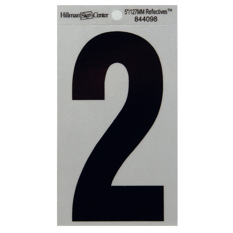 HILLMAN 5 in. Reflective Black Vinyl Self-Adhesive Number 2