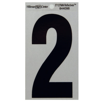 HILLMAN 5 in. Reflective Black Vinyl Self-Adhesive Number 2