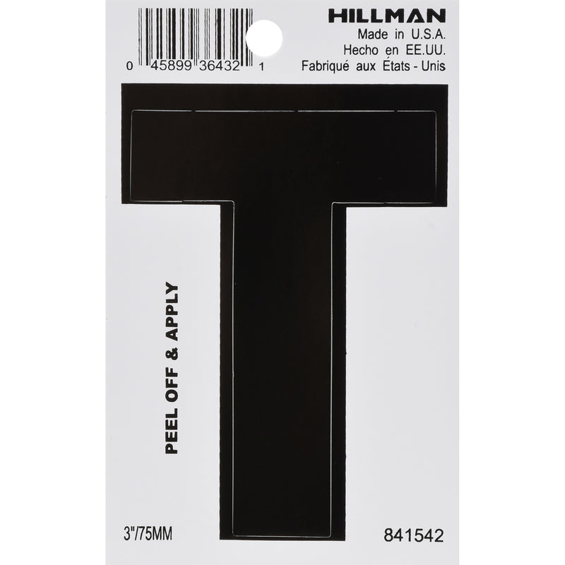 HILLMAN 3 in. Black Vinyl Self-Adhesive Letter T