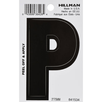 HILLMAN 3 in. Black Vinyl Self-Adhesive Letter P