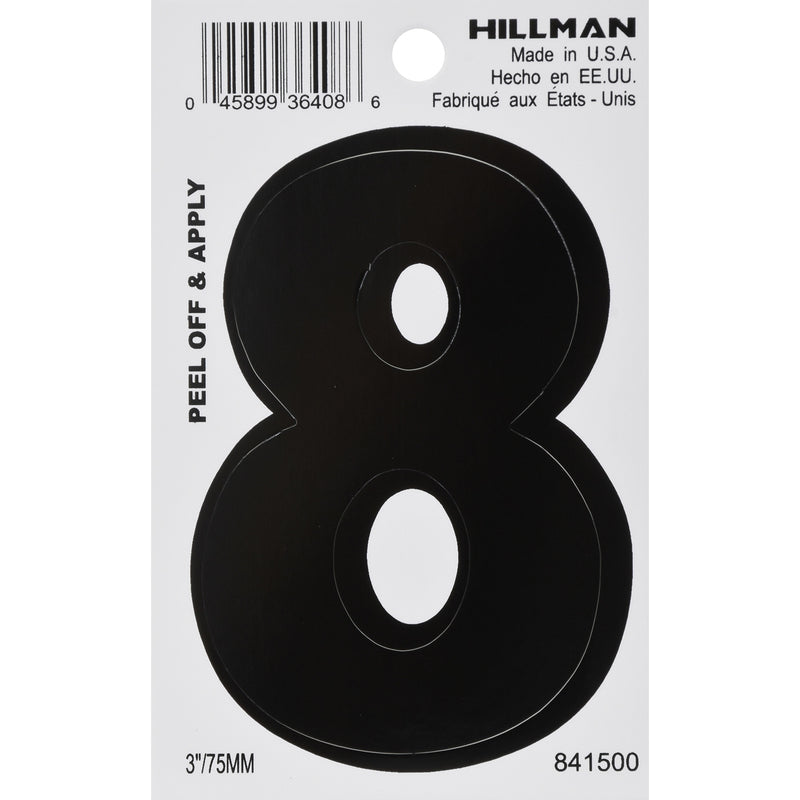 HILLMAN 3 in. Black Vinyl Self-Adhesive Number 8