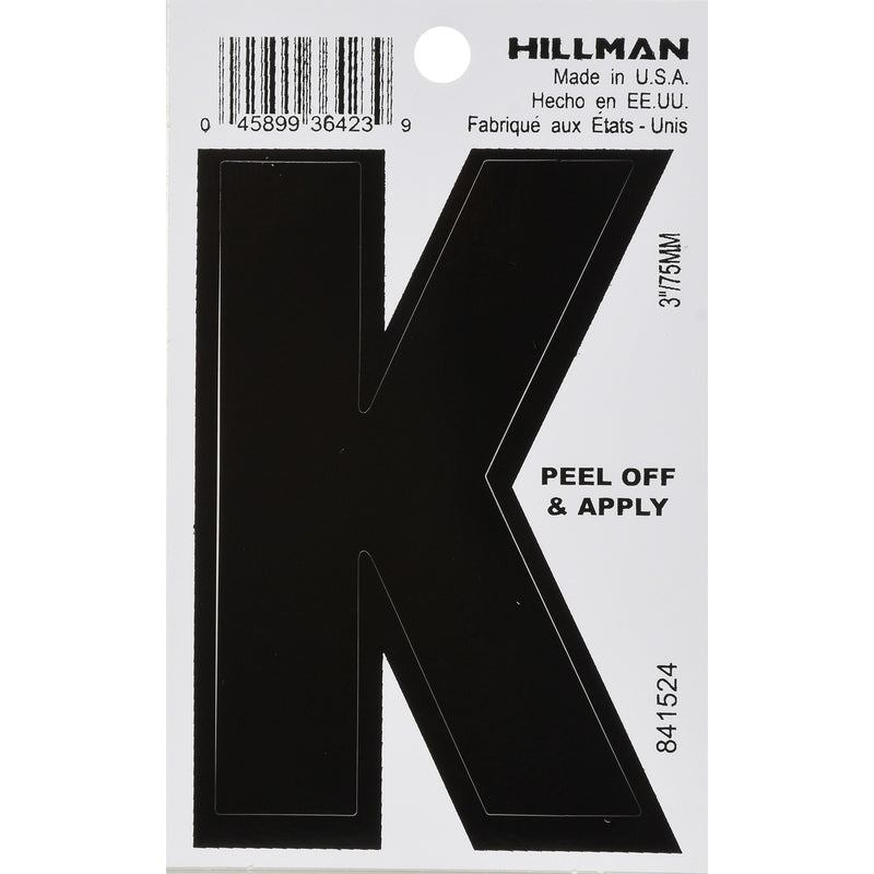 HILLMAN 3 in. Black Vinyl Self-Adhesive Letter K