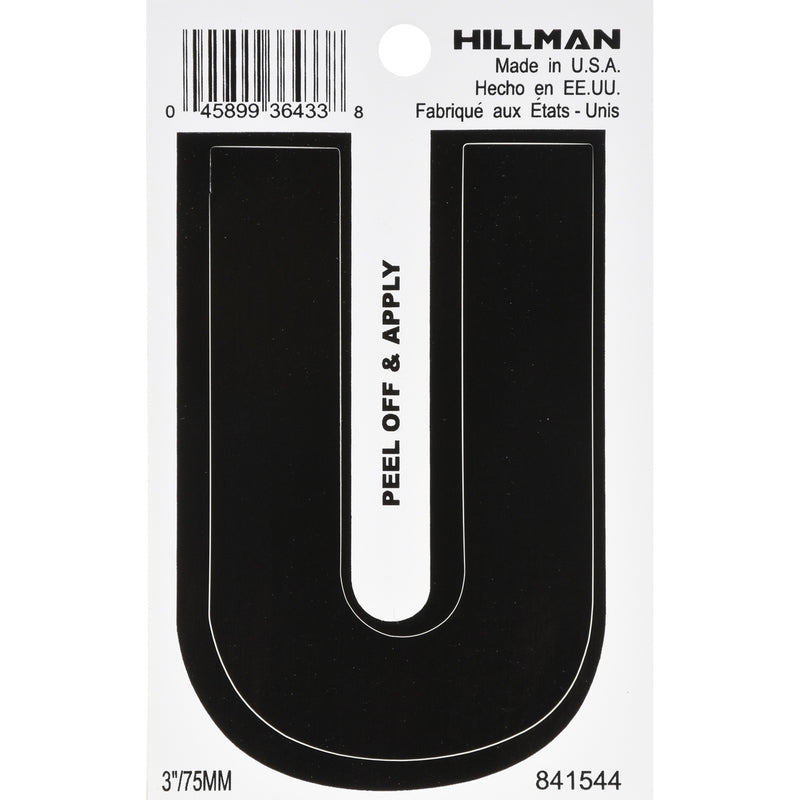 HILLMAN 3 in. Black Vinyl Self-Adhesive Letter U