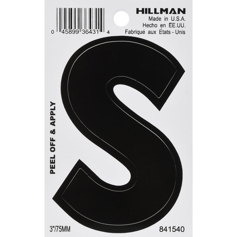 HILLMAN 3 in. Black Vinyl Self-Adhesive Letter S