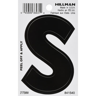 HILLMAN 3 in. Black Vinyl Self-Adhesive Letter S