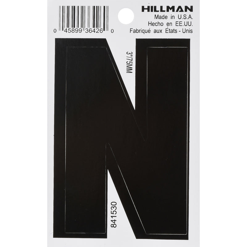 HILLMAN 3 in. Black Vinyl Self-Adhesive Letter N
