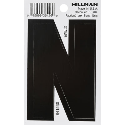 HILLMAN 3 in. Black Vinyl Self-Adhesive Letter N
