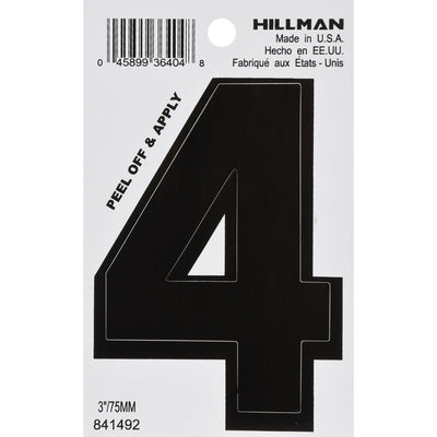 HILLMAN 3 in. Black Vinyl Self-Adhesive Number 4