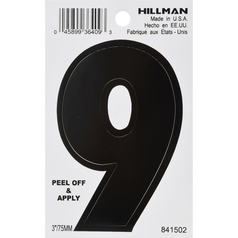 HILLMAN 3 in. Black Vinyl Self-Adhesive Number 9
