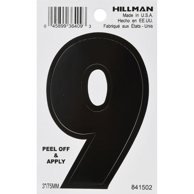 HILLMAN 3 in. Black Vinyl Self-Adhesive Number 9