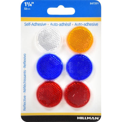 HILLMAN 1.25 in. Round Assorted Reflectors 6 pk