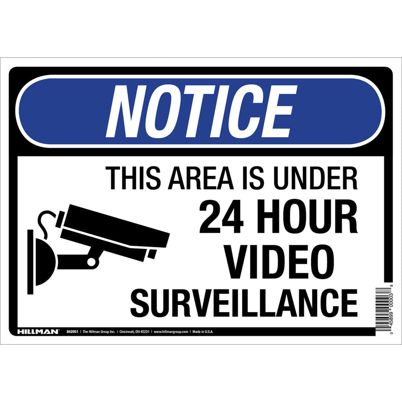 HILLMAN English White Security Sign 10 in. H X 14 in. W