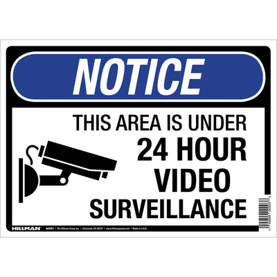 HILLMAN English White Security Sign 10 in. H X 14 in. W