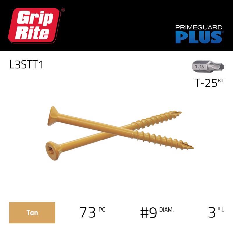 Grip-Rite PrimeGuard Plus 3 in. L Tan Star Bugle Head Deck Screws 1 lb 73 pk