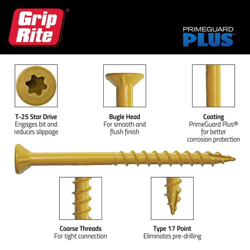Grip-Rite PrimeGuard Plus 3 in. L Tan Star Bugle Head Deck Screws 1 lb 73 pk
