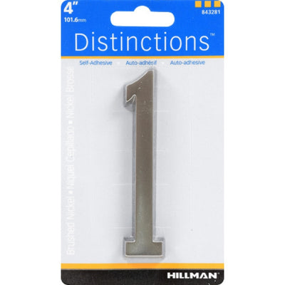 HILLMAN Distinctions 4 in. Silver Zinc Die-Cast Self-Adhesive Number 1