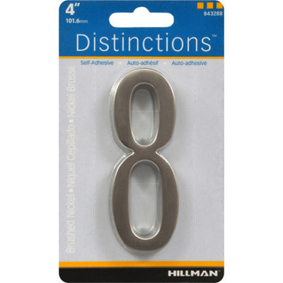 HILLMAN Distinctions 4 in. Silver Zinc Die-Cast Self-Adhesive Number 8