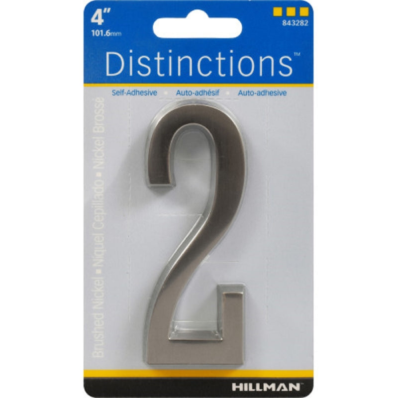 HILLMAN Distinctions 4 in. Silver Zinc Die-Cast Self-Adhesive Number 2
