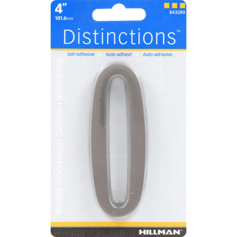 HILLMAN Distinctions 4 in. Silver Zinc Die-Cast Self-Adhesive Number 0